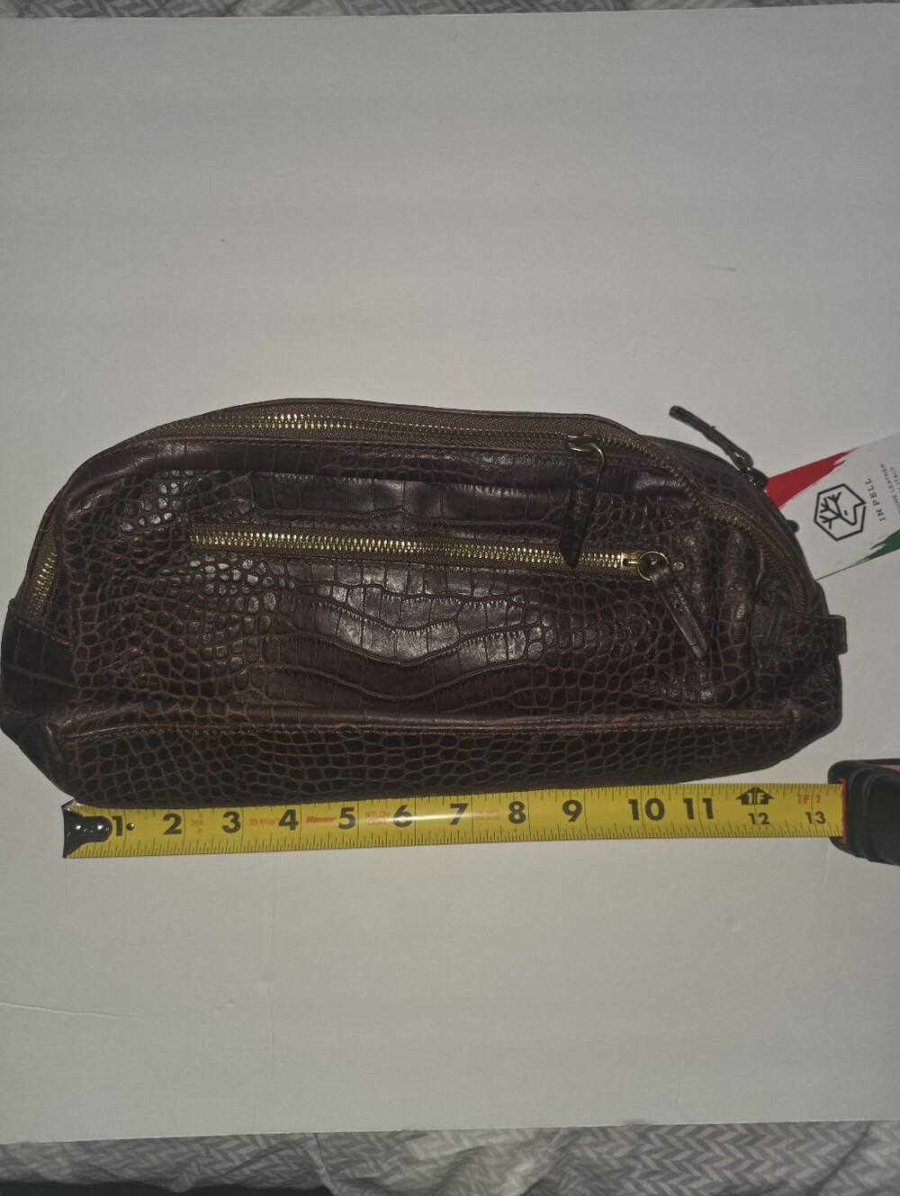 InPell In Pell Genuine Italian Leather Brown Toiletry Travel Bag croc Embossed
